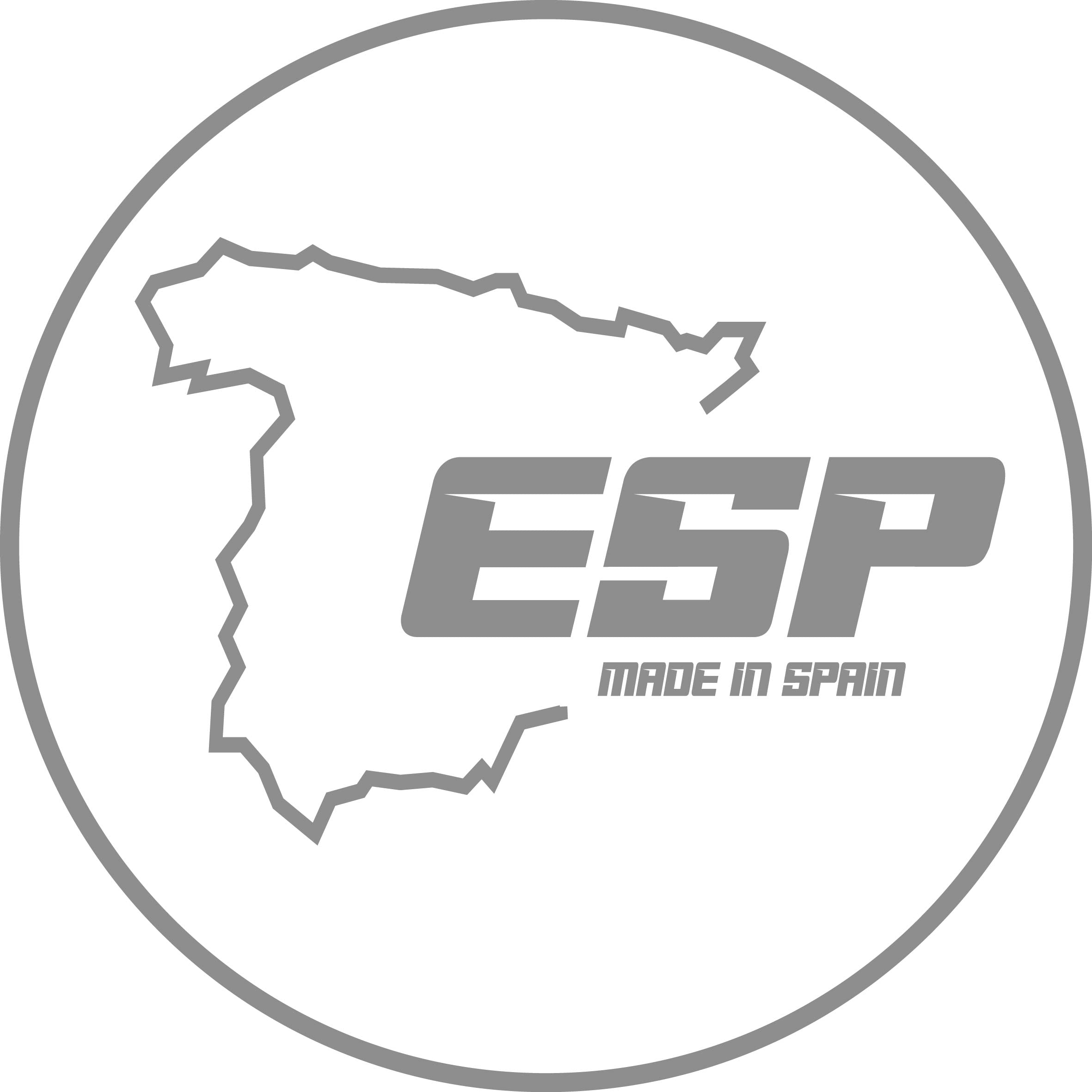 Logo fabriquée en Espagne sur fond blanc, toutes nos raquettes sont fabriquées artisanalement